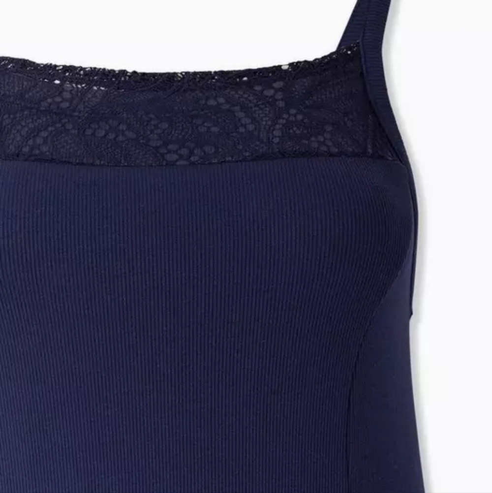 1X • Torrid • Navy Lace Inset Neckline Midi Rib Trapeze Dress - Picture 4 of 5